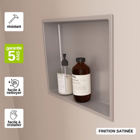 Niche de Douche 30x30cm - Rangement mural de Salle de Bain - Gris Satiné - NOOK