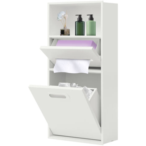 Niche de douche en acier inoxydable, 66 x 14 x 30 cm, niche de salle de bain encastrable et étanche, avec poubelle intégrée et étagère de rangement, blanche