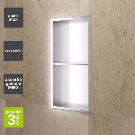 Niche de Douche Mural 33 x 63 cm - Rangement Salle de Bain en finition Niquel Brossé - ARTIC