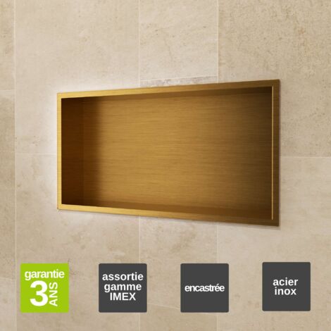 Niche de Douche Mural 63 x 33 cm - Rangement Salle de Bain en finition Or Brossé - PACIFIC