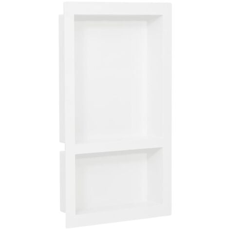 BONNEVIE Niche de douche Niche à encastrer ouverte Etagère et rangement de douche avec 2 compartiments Blanc brillant 41x69x9 cm BXZ4434