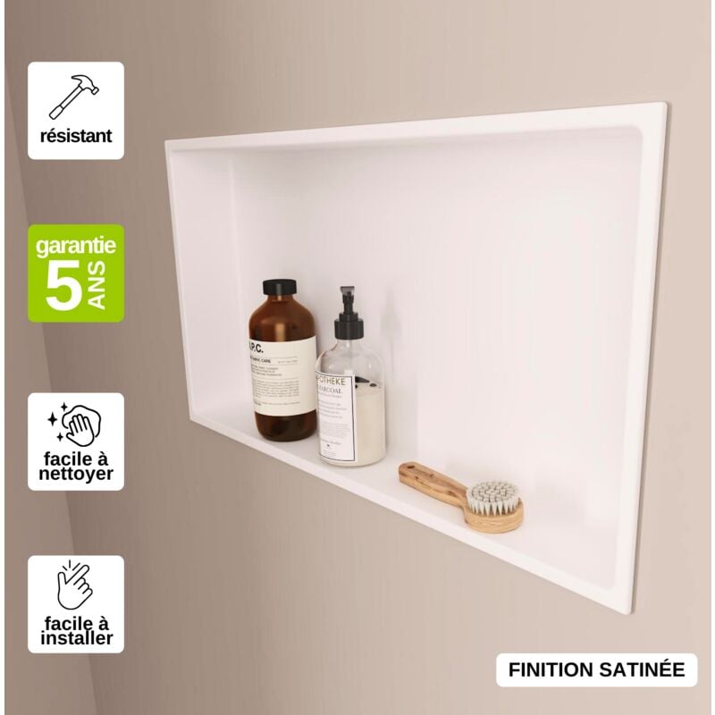 Niche de Douche, Rangement mural de Salle de Bain et Douche 30x60cm Blanc Satiné, nook by sanizéo