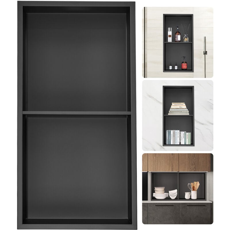 Niche de douche sans carrelage Mophorn 33,02 x 63,5 cm en acier inoxydable 304, étagères doubles encastrées fixées au mur, niche moderne résistante à