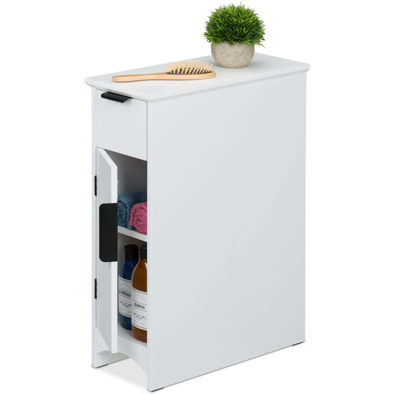 Armoire de niche, avec tiroirs, 2 étagères, HxLxP : 61,5 x 21 x 46 cm, salle de bain ou cuisine, mdf, blanc - Relaxdays
