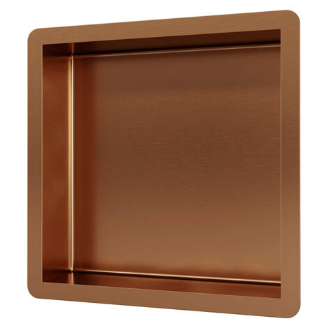 Niche de salle de bains 30x30x7.5cm – Bord en cuivre brossé – Inox carré pour installation murale – Design moderne