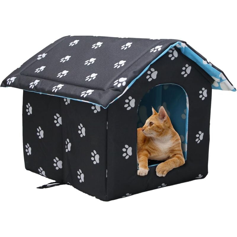 Niche D'extérieur pour Chat Facile à Laver Pliable avec Coussin Amovible Résistant Aux Intempéries Abri Maison pour Chats Imperméable(45x38x35cm)