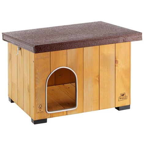 Niche d'extérieur pour chien en bois de pin nordique FSC – Toit penché imperméable – Dimensions 56 x 46,5 x h 41,5 cm – Isolation thermique – Ferplast