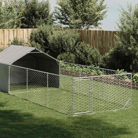 Niche d'extérieur pour chien enclos-Abri pour chien-Chenil 6x2x1,5 m acier galvanisé 932934