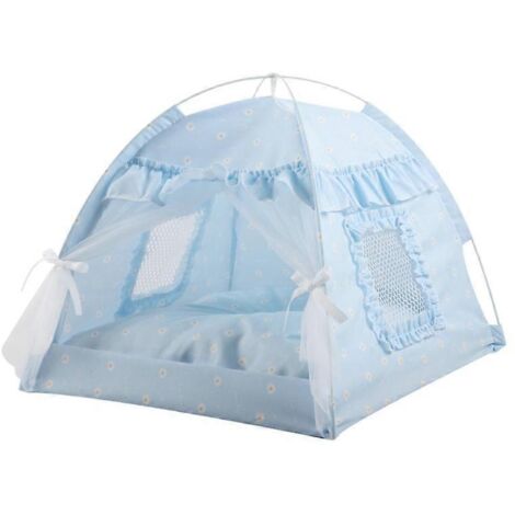 Niche douillette pour chat, tente-lit d'été, maison pour animal, coussin amovible double face, bleu taille M.