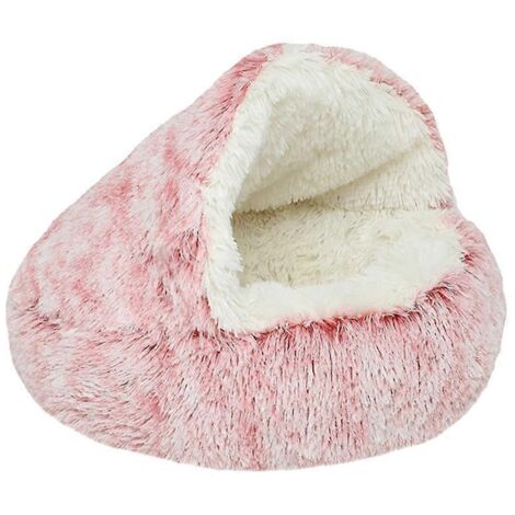 Niche en peluche miniature pour chat, semi-fermée, respirante et chaude, douce pour le couchage des animaux de compagnie - 40 cm - Rose