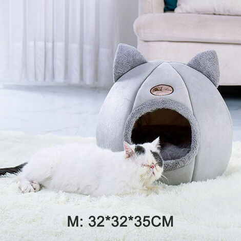 Niche et igloo pour chat Lit de grotte pour chat/petit chien en velours auto-chauffant 2 en 1 tente pour chat/lit pour chaton/cabane pour chat avec coussin amovible lavable, lit de couchage confortabl