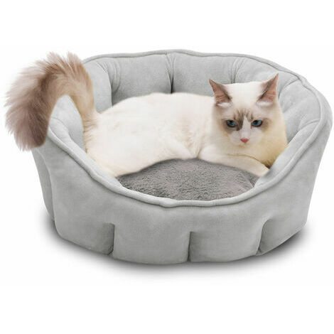 Niche et igloo pour chat Lit rond pour chat Lit pour animal de compagnie 18in Petit lit pour chien lavable pour chiot et chatons avec fond antidérapant - Gris