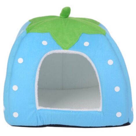 Niche et igloo pour chat mignon forme de fraise four seasons indoor pet nest bleu - taille 26 x 26 x 24cm