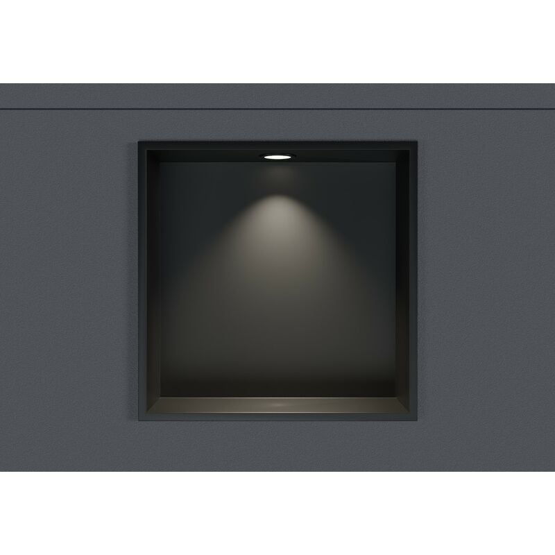 Niche murale douche acier inox + Spot led, étagère rangement douche salle de bain encastrable - 20x30x10cm - Couleur au choix - Noir, 1x cadre