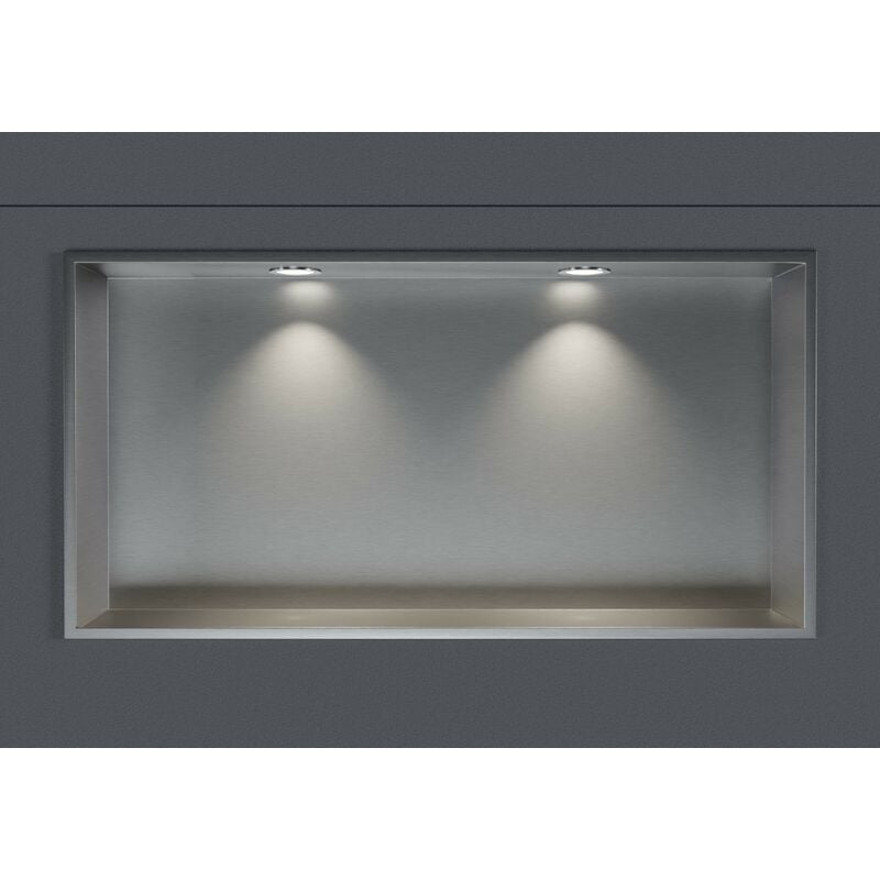 Niche murale douche acier inox + 2 Spots led, étagère rangement douche salle de bain encastrable - 20x60x10cm - Couleur au choix - Acier inoxydable