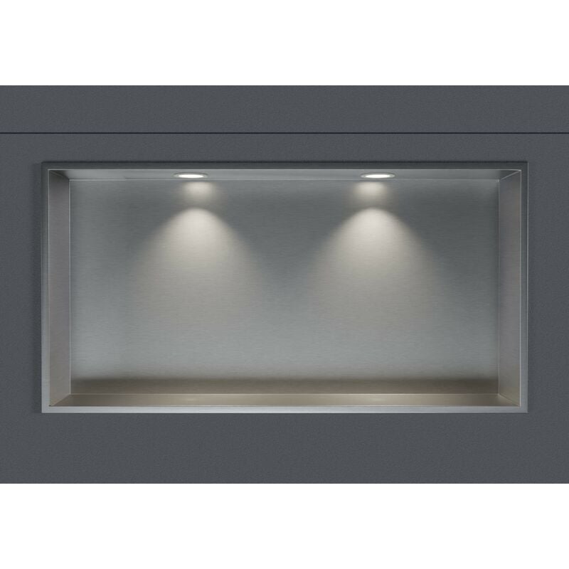 Niche murale douche acier inox + 2 Spots led, étagère rangement douche salle de bain encastrable - 20x60x10cm - Couleur au choix - Acier inoxydable