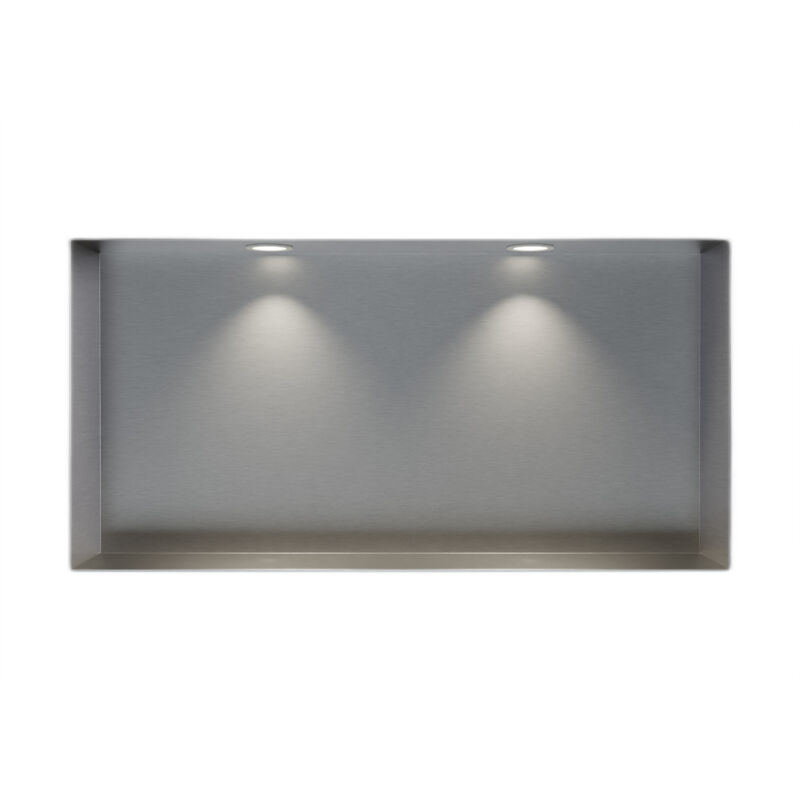 Niche murale douche acier inox + Spot led, étagère rangement douche salle de bain encastrable NT203010X - 20x30x10cm - Acier inoxydable brossé, 2x