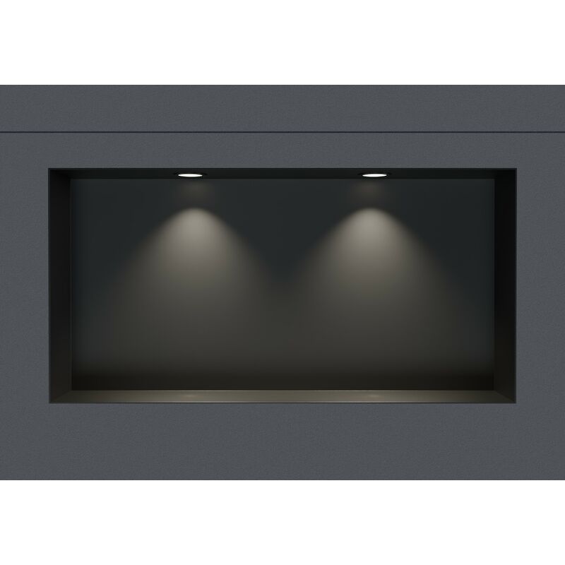 Niche murale douche acier inox + Spot led, étagère rangement douche salle de bain encastrable NT203010X - 20x30x10cm - Noir, 2x cadre d'installation