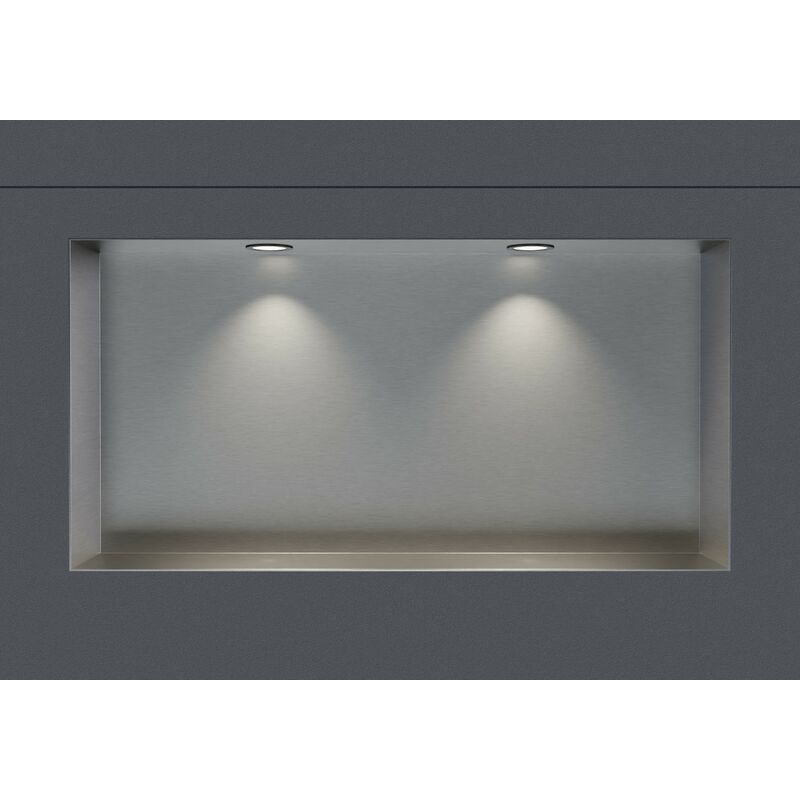 Niche murale douche acier inox + Spot led, étagère rangement douche salle de bain encastrable NT203010X - 20x30x10cm - Acier inoxydable brossé, 2x