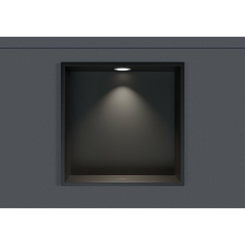 Niche murale douche acier inox + Spot led, étagère rangement douche salle de bain encastrable - 30x30x10cm - Couleur au choix - Noir, 1x cadre
