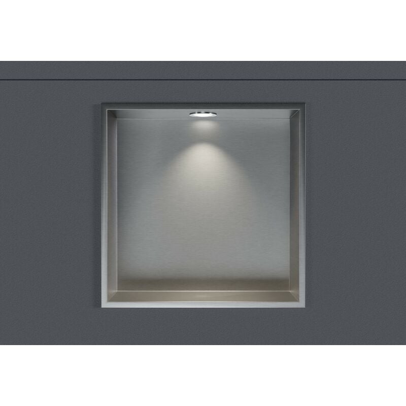 Bernstein - Niche murale douche acier inox + Spot led, étagère rangement douche salle de bain encastrable - 30x30x10cm - Couleur au choix - Acier