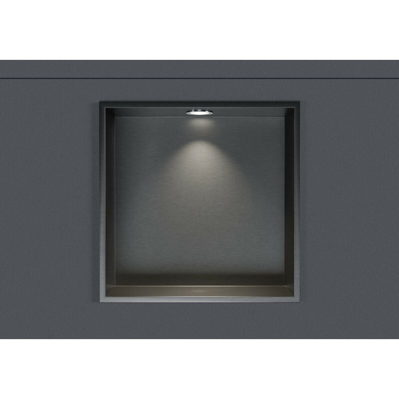 Niche murale douche acier inox + Spot led, étagère rangement douche salle de bain encastrable - 30x30x10cm - Couleur au choix - Bronze à canon, 1x
