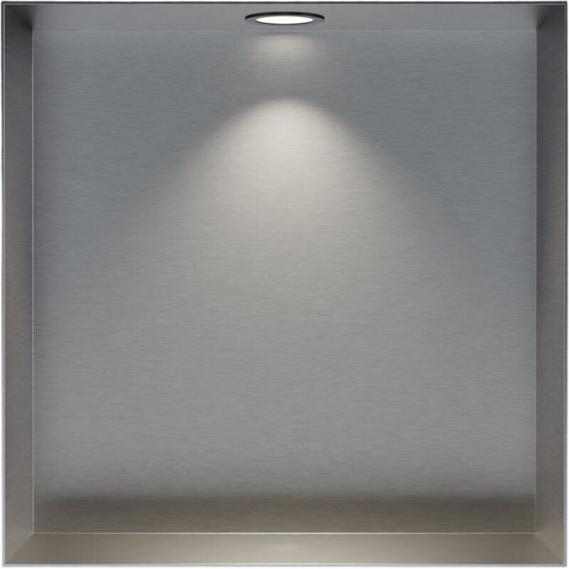Niche murale douche acier inox + Spot led, étagère rangement douche salle de bain encastrable NT303010X - 30x30x10cm - Acier inoxydable brossé, 1x
