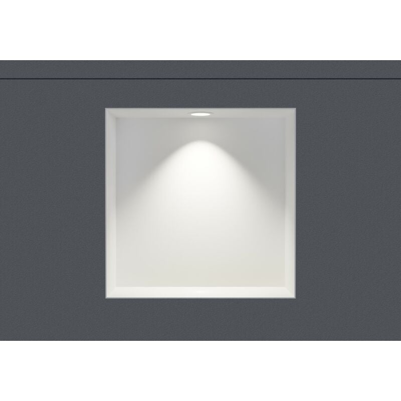Niche murale douche acier inox + Spot led, étagère rangement douche salle de bain encastrable NT303010X - 30x30x10cm - Blanc, 1x cadre d'installation