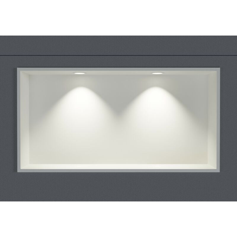 Niche murale douche acier inox + 2 Spots led, étagère rangement douche salle de bain encastrable - 30x60x10cm - Couleur au choix - Blanc, 2x cadre