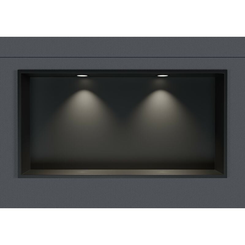 Niche murale douche acier inox + 2 Spots led, étagère rangement douche salle de bain encastrable - 30x60x10cm - Couleur au choix - Noir, 2x cadre