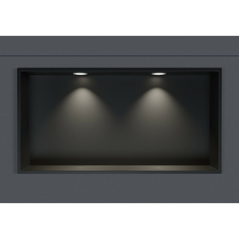 Niche murale douche acier inox + 2 Spots led, étagère rangement douche salle de bain encastrable - 30x60x10cm - Couleur au choix - Noir, 2x cadre