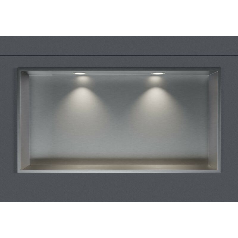 Niche murale douche acier inox + 2 Spots led, étagère rangement douche salle de bain encastrable - 30x60x10cm - Couleur au choix - Acier inoxydable
