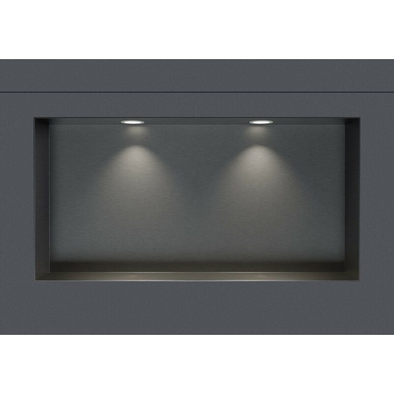 Niche murale douche acier inox + 2 Spots led, étagère rangement douche salle de bain encastrable NT306010X - 30x60x10cm - Bronze à canon, 2x cadre