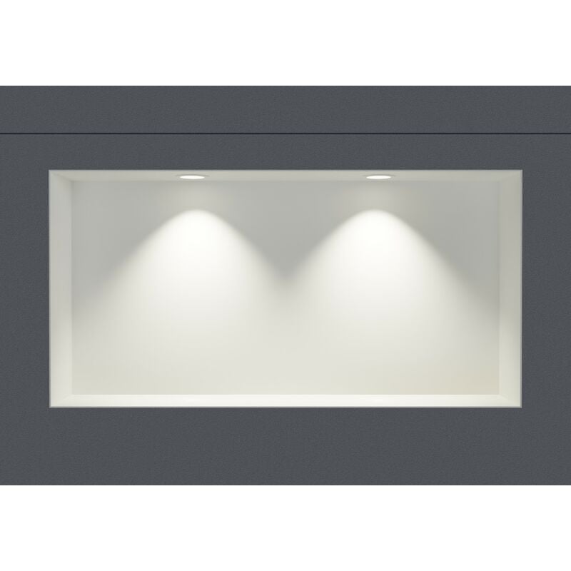 Niche murale douche acier inox + 2 Spots led, étagère rangement douche salle de bain encastrable NT306010X - 30x60x10cm - Blanc, 2x cadre