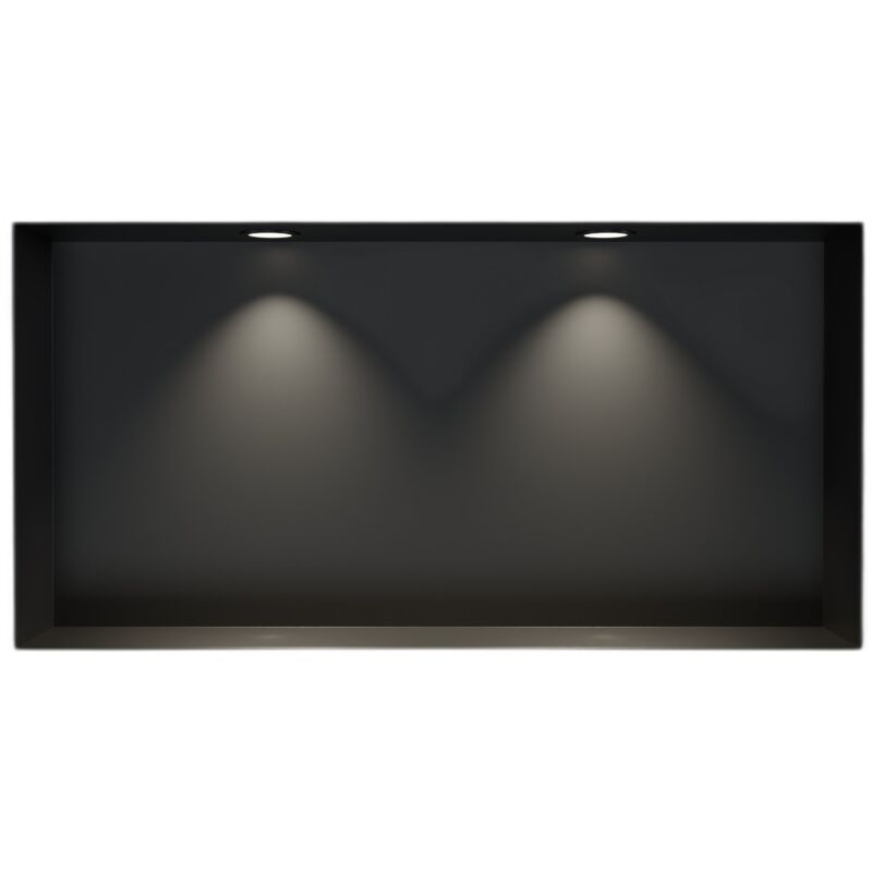 Niche murale douche acier inox + 2 Spots led, étagère rangement douche salle de bain encastrable NT306010X - 30x60x10cm - Noir, 2x cadre