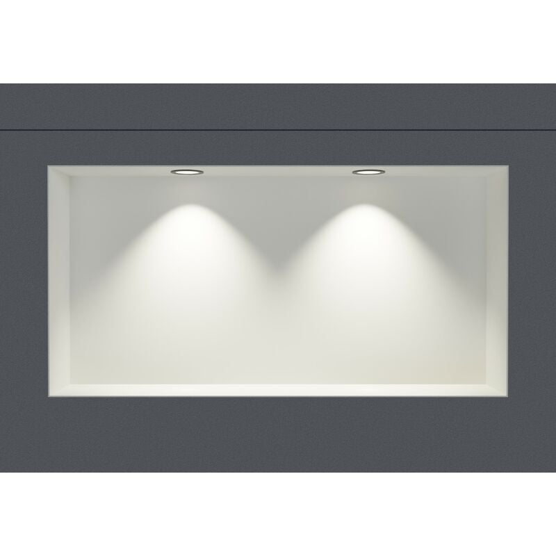 Niche murale douche acier inox + 2 Spots led, étagère rangement douche salle de bain encastrable NT306010X - 30x60x10cm - Blanc, 2x cadre