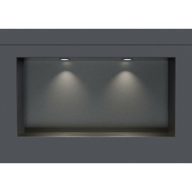 Niche murale douche acier inox + 2 Spots led, étagère rangement douche salle de bain encastrable NT306010X - 30x60x10cm - Bronze à canon, 2x cadre