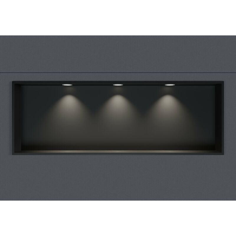 BERNSTEIN - Niche murale douche acier inox + 3 Spots LED, étagère rangement douche salle de bain encastrable - 30x90x10cm - Couleur au choix - Noir,