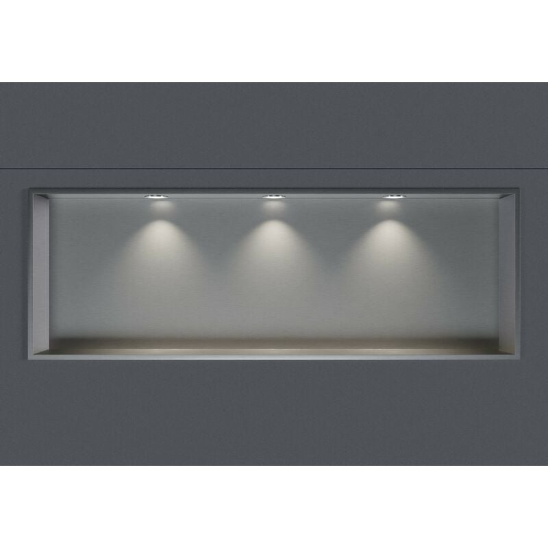 Niche murale douche acier inox + 3 Spots led, étagère rangement douche salle de bain encastrable - 30x90x10cm - Couleur au choix - Acier inoxydable