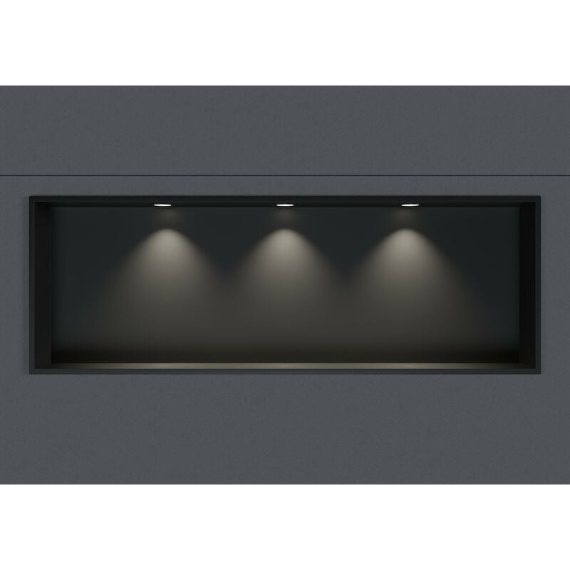 Niche murale douche acier inox + 3 Spots led, étagère rangement douche salle de bain encastrable - 30x90x10cm - Couleur au choix - Noir, 3x cadre