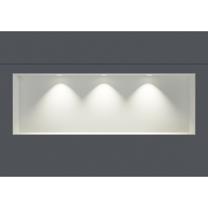 Niche murale douche acier inox + 3 Spots led, étagère rangement douche salle de bain encastrable NT309010X - 30x90x10cm - Blanc, 3x cadre