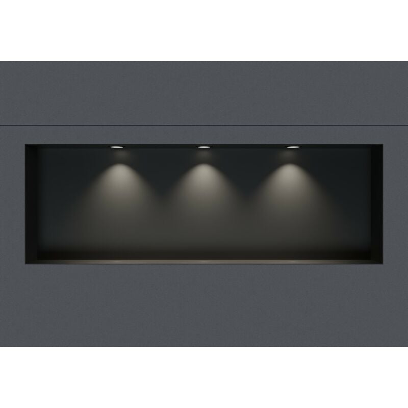 Niche murale douche acier inox + 3 Spots led, étagère rangement douche salle de bain encastrable NT309010X - 30x90x10cm - Noir, 3x cadre