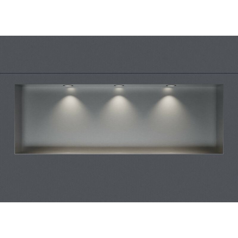 Niche murale douche acier inox + 3 Spots led, étagère rangement douche salle de bain encastrable NT309010X - 30x90x10cm - Acier inoxydable brossé, 3x