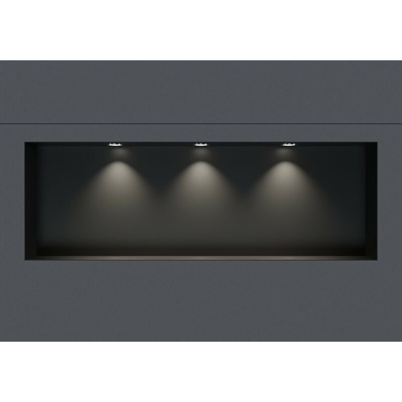 Niche murale douche acier inox + 3 Spots led, étagère rangement douche salle de bain encastrable NT309010X - 30x90x10cm - Noir, 3x cadre