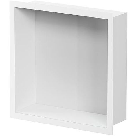 Niche murale pour douche avec cadre d’encastrement et manchette d’étanchéité 324x324x100mm, peint en blanc par poudrage
