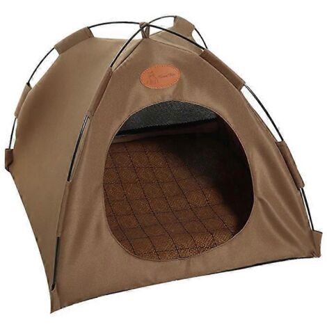 Niche pour animaux Pet Bed House, tente intérieure pour petits animaux, coussin rafraîchissant d'été, couleur marron, taille L.