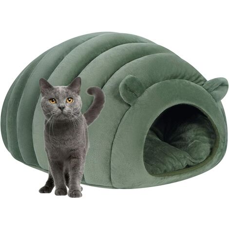 Niche pour Chat Chaud Grotte de Dôme Moelleux Lit de Chaton Chenil Panier de Chien Douillet Lit Nid Intérieur pour Animaux de Compagnie Sac de Couchage avec Coussin Amovible pour Chiot Petits Animaux