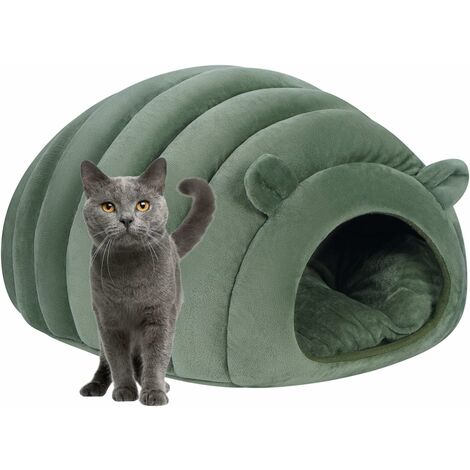 Niche pour Chat Chaud Grotte de Dôme Moelleux Lit de Chaton Chenil Panier de Chien Douillet Lit Nid Intérieur pour Animaux de Compagnie Sac de Couchage avec Coussin Amovible pour Chiot Petits Animaux