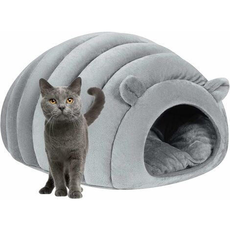 Niche pour Chat Chaud Grotte de Dôme Moelleux Lit de Chaton Chenil Panier de Chien Douillet Lit Nid Intérieur pour Animaux de Compagnie Sac de Couchage avec Coussin Amovible pour Chiot Petits Animaux