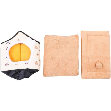 Niche pour chat d'hiver chaude et amovible, lavable, grotte avec coussin en peluche pour animaux de compagnie de 2,5 à 7,5 kg, jaune, taille M